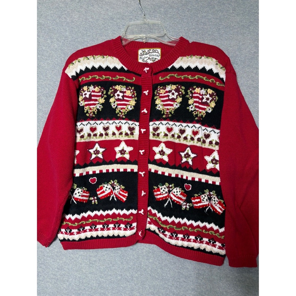 VTG Heirloom Collectibles Womens XL Red Patriotic Button Up‎ Cardigan Sweater